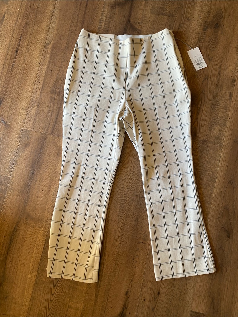 a new day Cream Pants with Black Plaid kick flare size 10 with 25.5 inseam